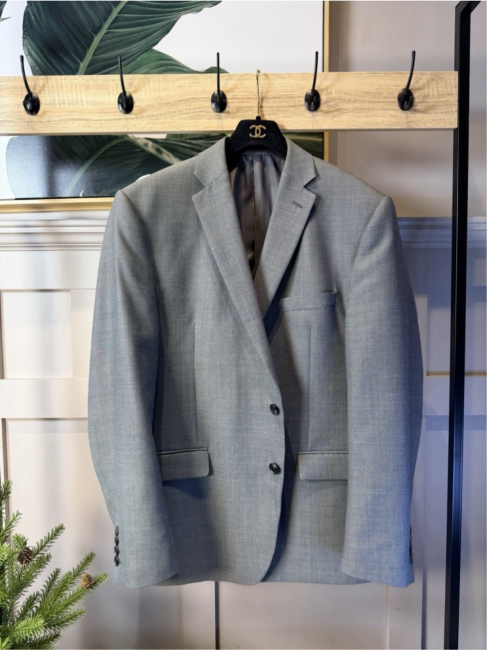 Jones New York Jacket Mens 44R Grey Blazer Two Button 40% Wool Suit Coat